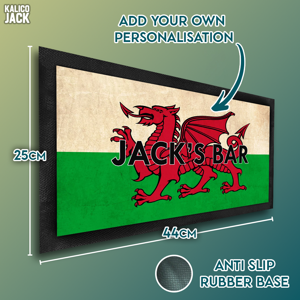 Personalised Welsh Flag Bar Mat