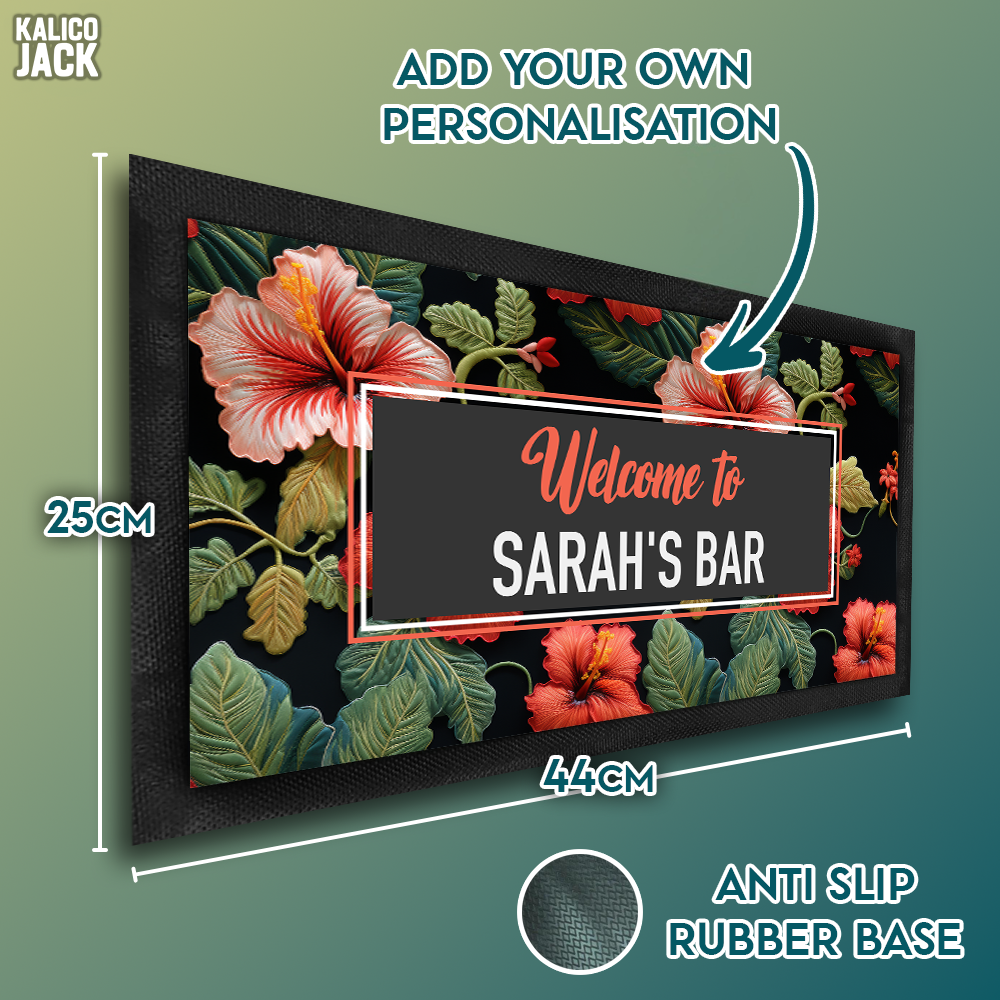 Personalised Hibiscus Floral Bar Mat