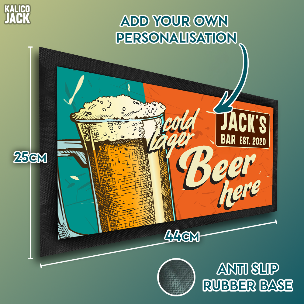 Personalised Beer Here Bar Mat
