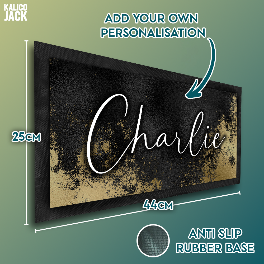 Personalised Black and Gold Pet Feeding Mat