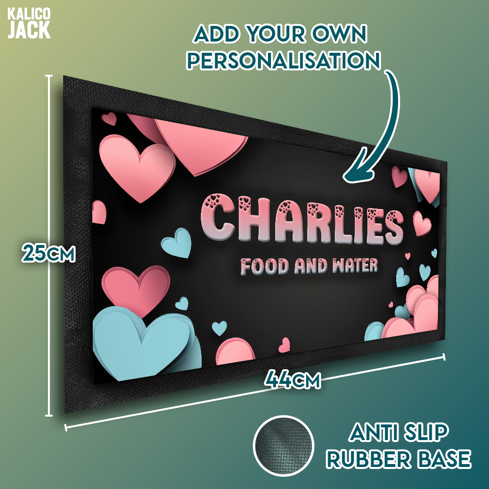 Personalised Hearts Pet Feeding Mat