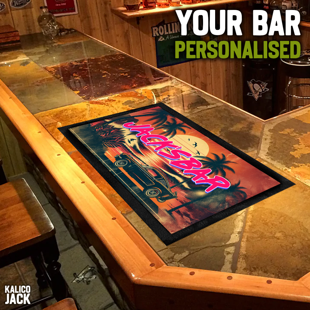 Personalised Retro Sunset Bar Mat
