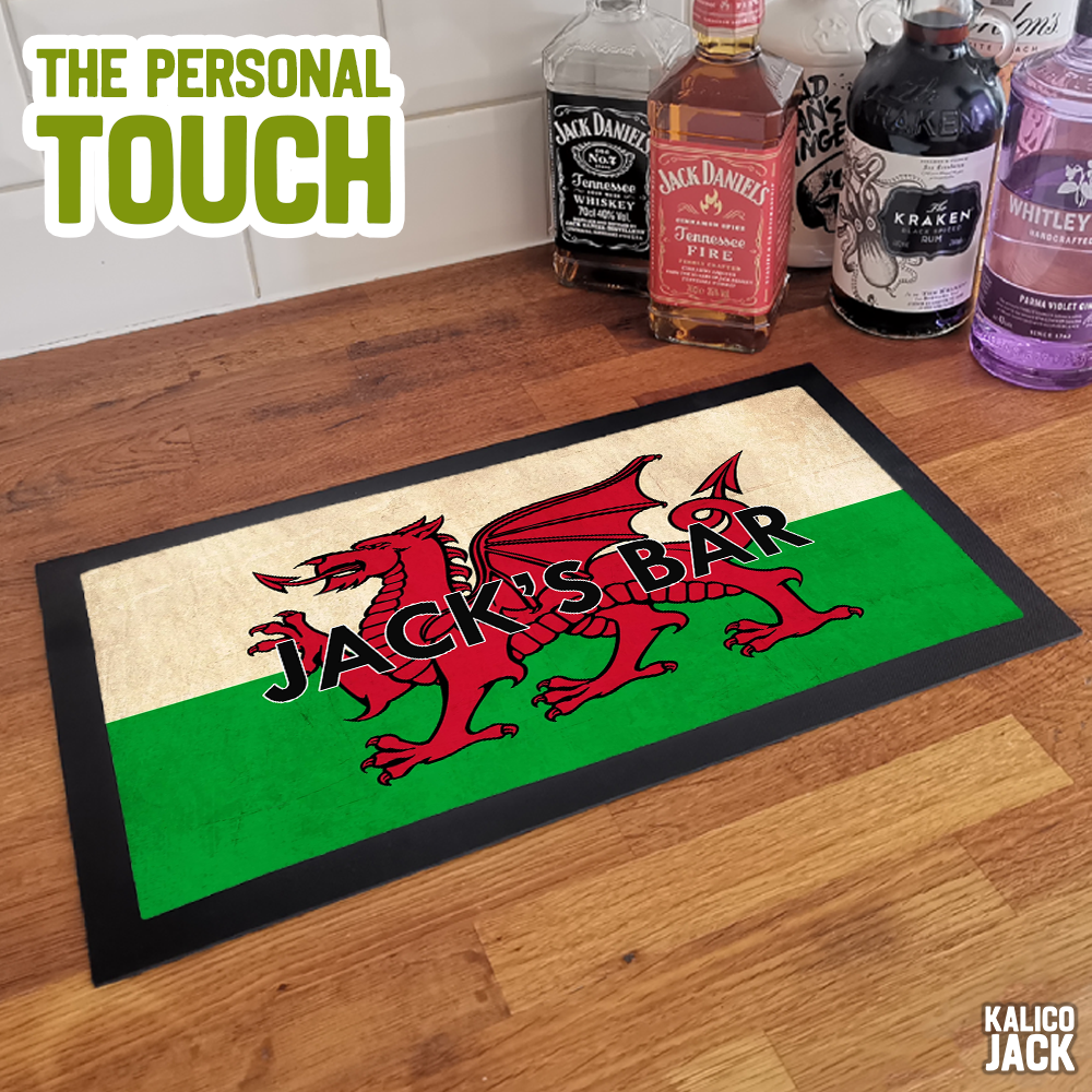 Personalised Welsh Flag Bar Mat