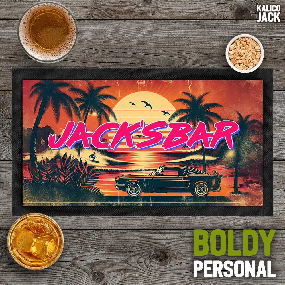 Personalised Retro Sunset Bar Mat