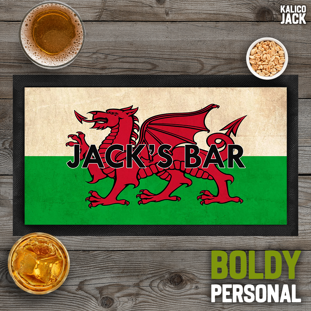 Personalised Welsh Flag Bar Mat