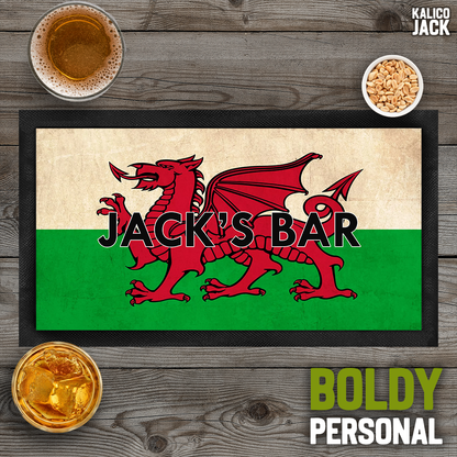 Personalised Welsh Flag Bar Mat