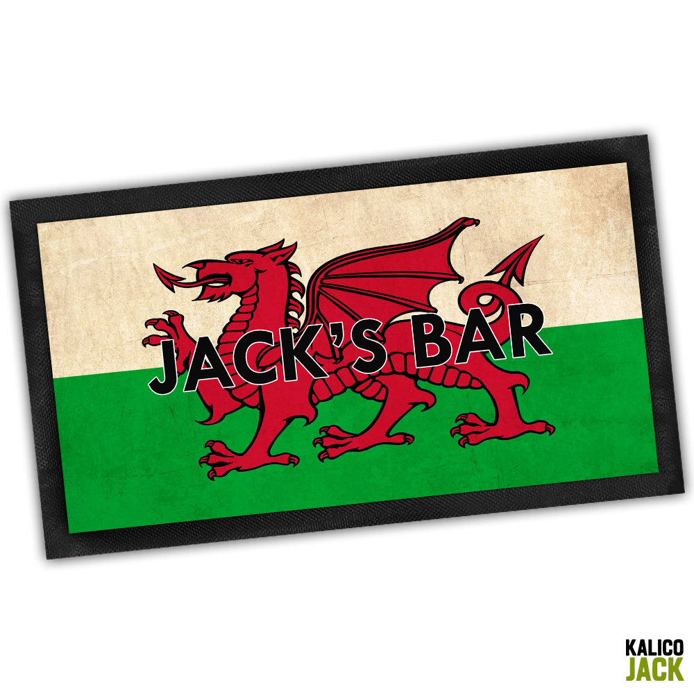 Personalised Welsh Flag Bar Mat