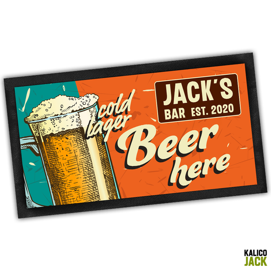 Personalised Beer Here Bar Mat