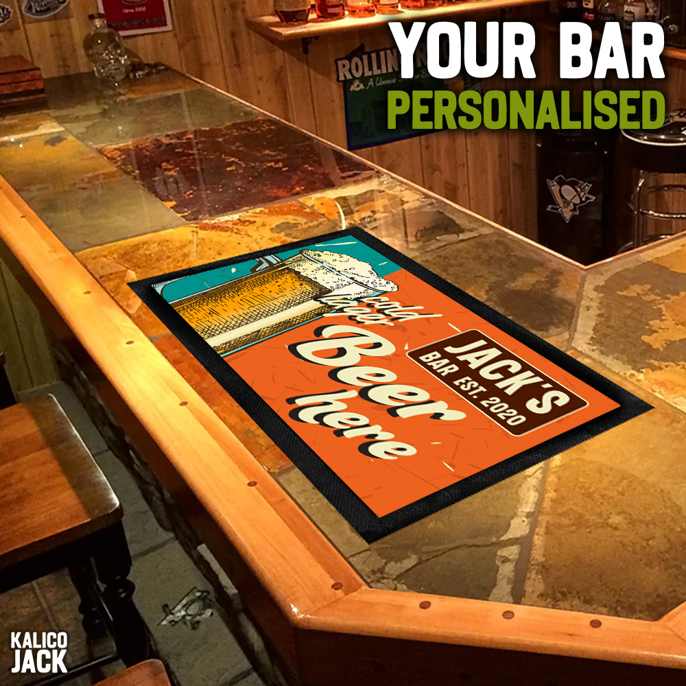 Personalised Beer Here Bar Mat