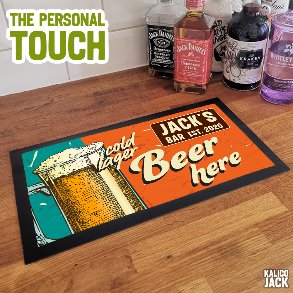 Personalised Beer Here Bar Mat