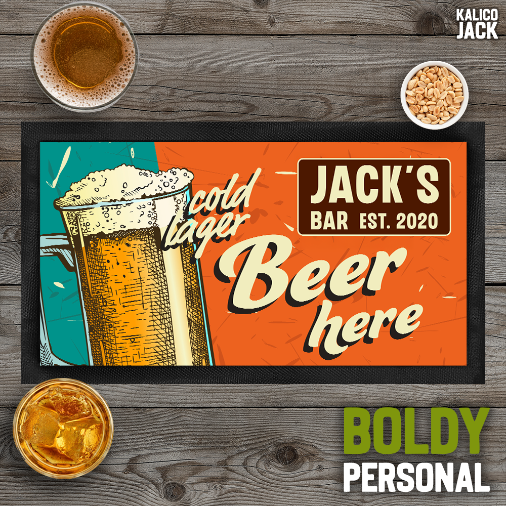 Personalised Beer Here Bar Mat