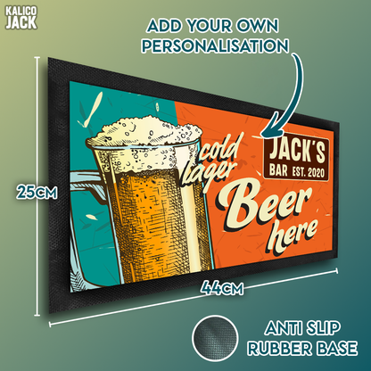 Personalised Beer Here Bar Mat