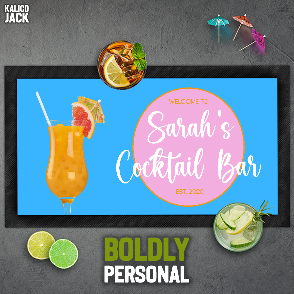 Personalised Cocktail Blue Bar Mat