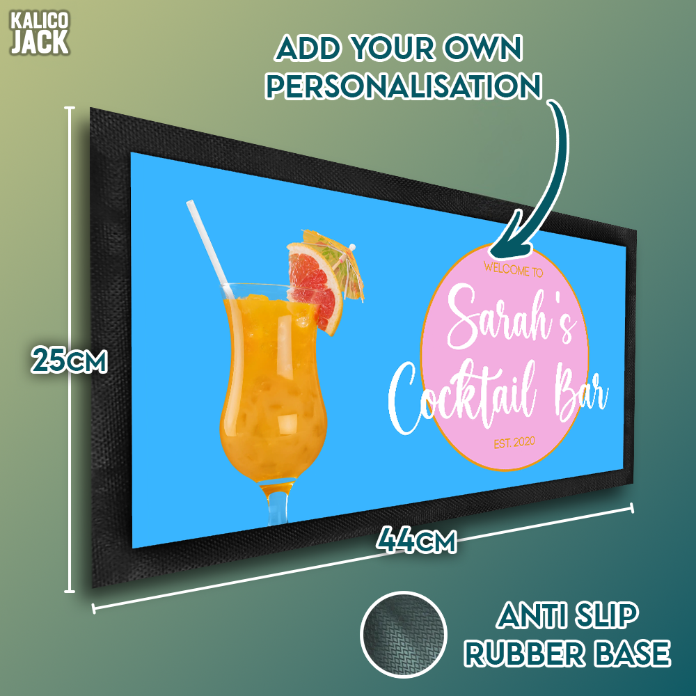 Personalised Cocktail Blue Bar Mat