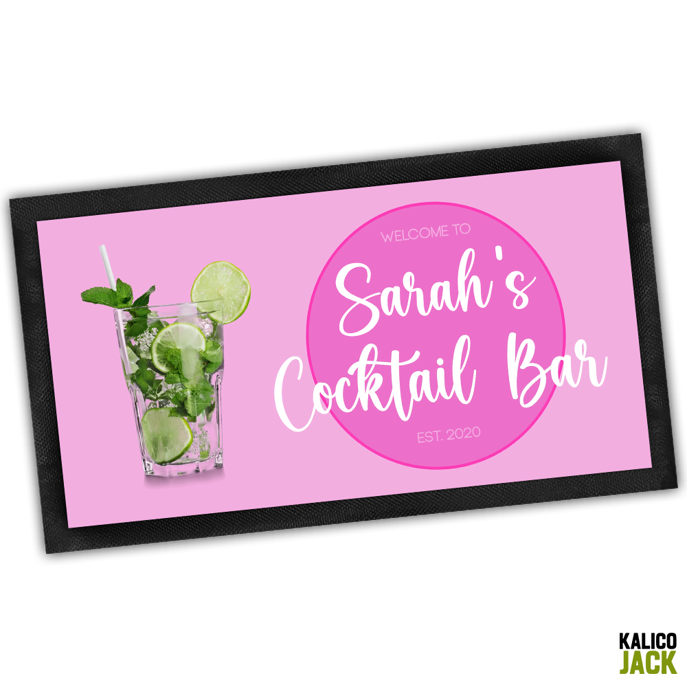 Personalised Cocktail Pink Bar Mat