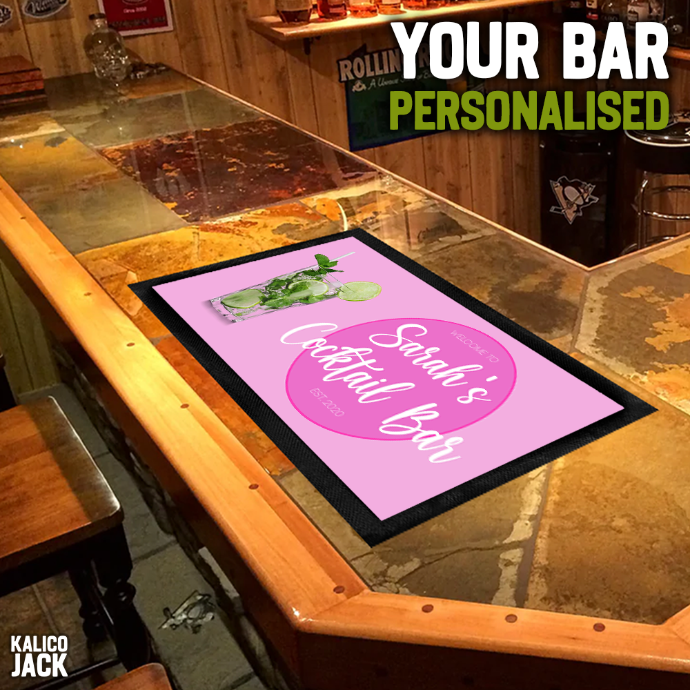 Personalised Cocktail Pink Bar Mat