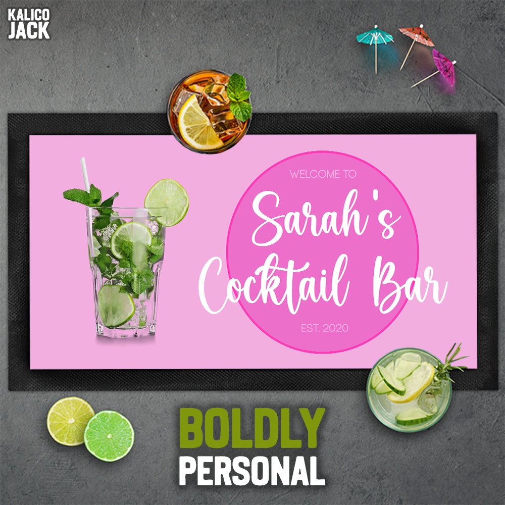 Personalised Cocktail Pink Bar Mat