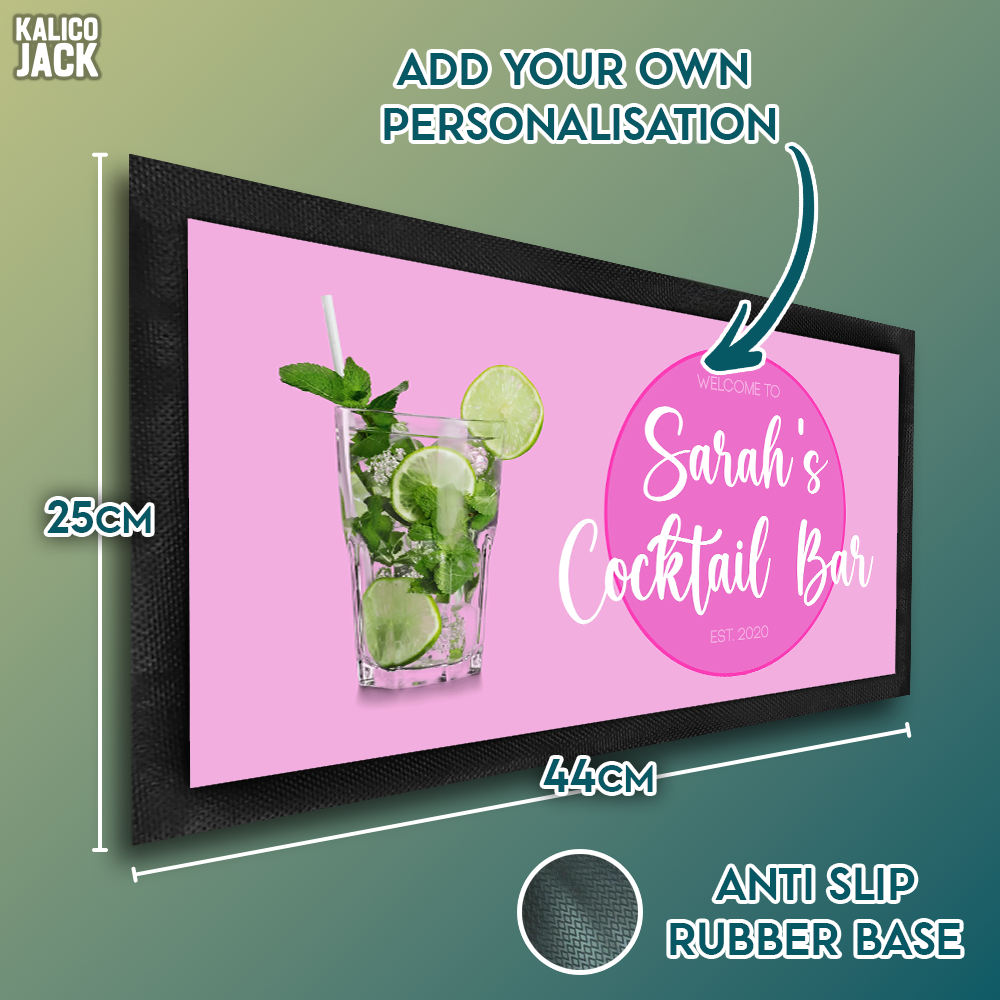 Personalised Cocktail Pink Bar Mat