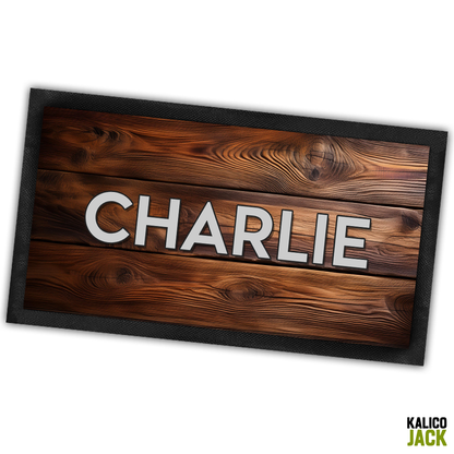 Personalised Rustic Wood Pet Feeding Mat