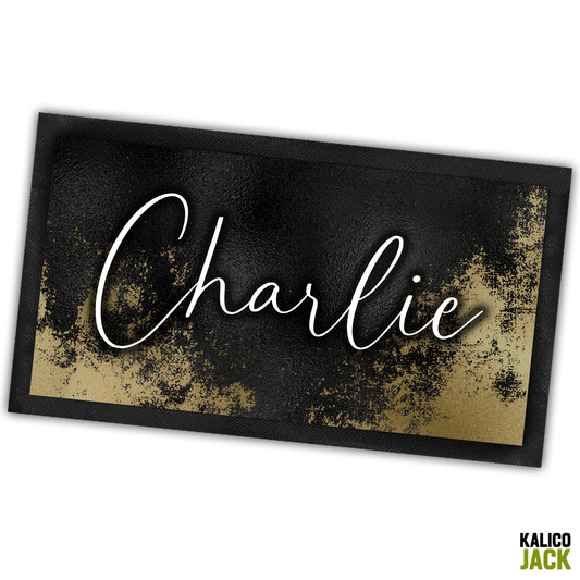 Personalised Black and Gold Pet Feeding Mat