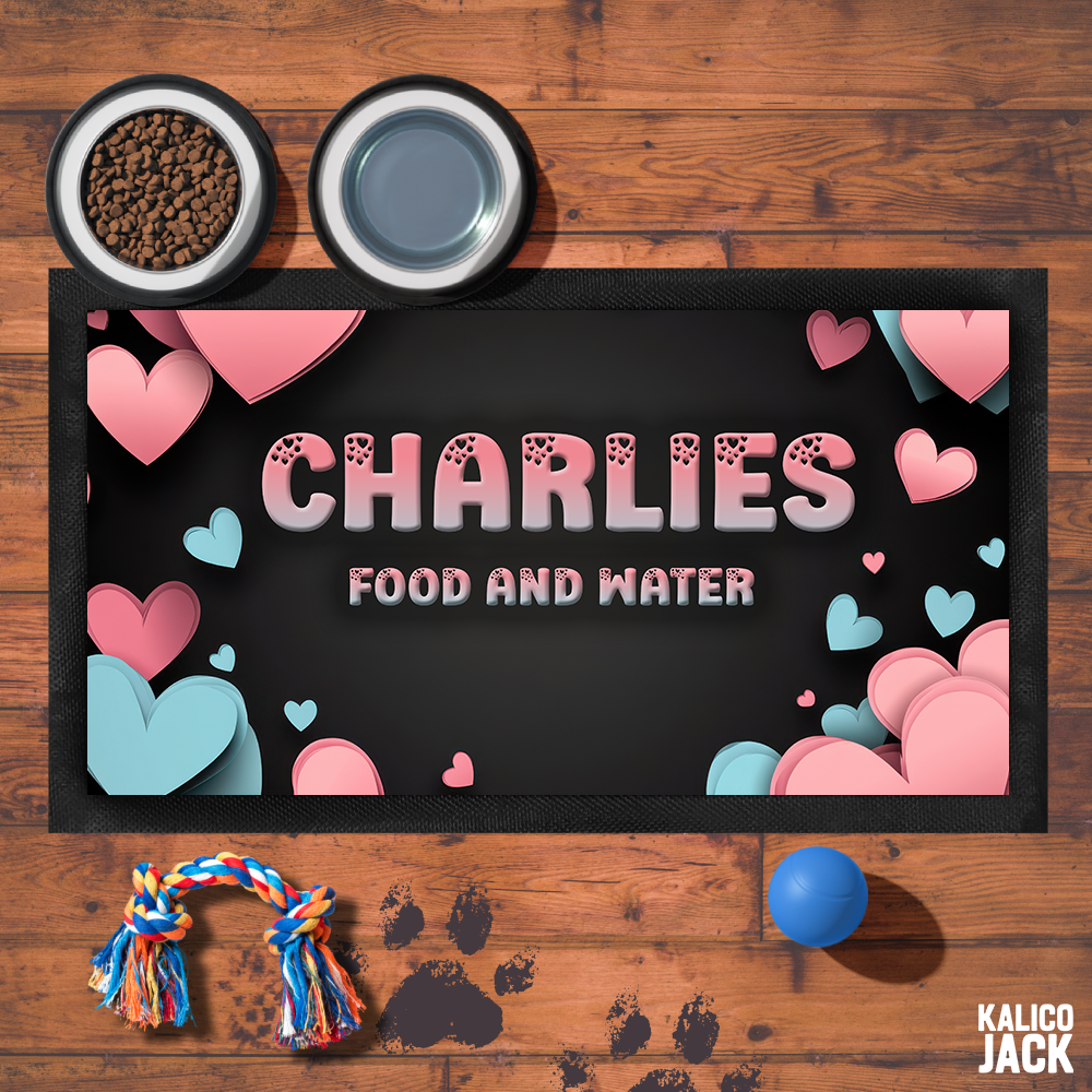 Personalised Hearts Pet Feeding Mat
