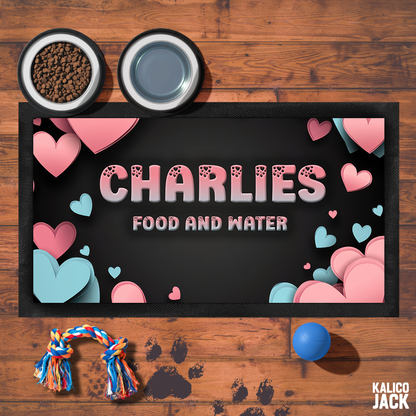 Personalised Hearts Pet Feeding Mat