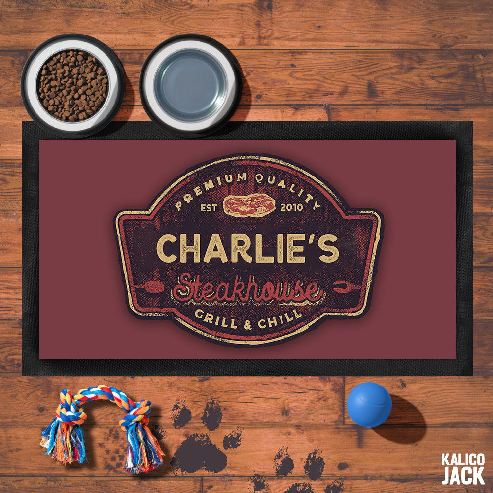 Personalised Steakhouse Pet Feeding Mat