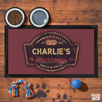 Personalised Steakhouse Pet Feeding Mat