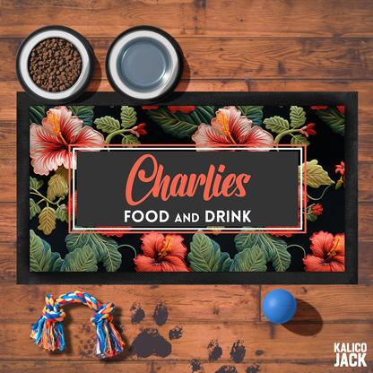 Personalised Hibiscus Floral Pet Feeding Mat