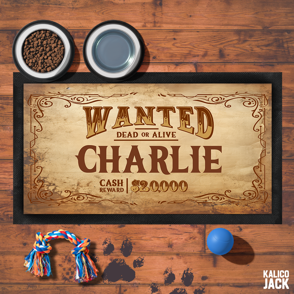 Personalised Wanted Pet Feeding Mat