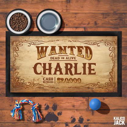 Personalised Wanted Pet Feeding Mat