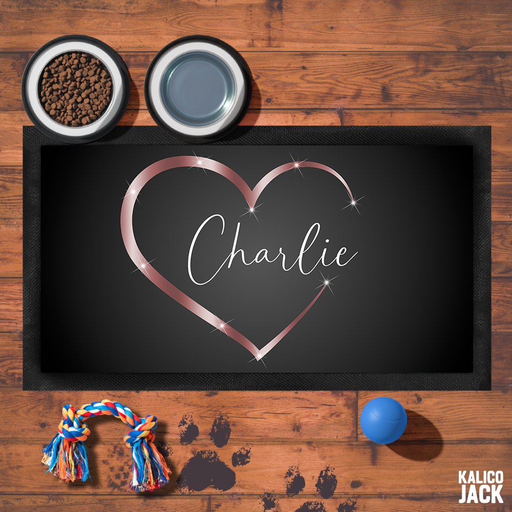 Personalised Rose Heart Pet Feeding Mat