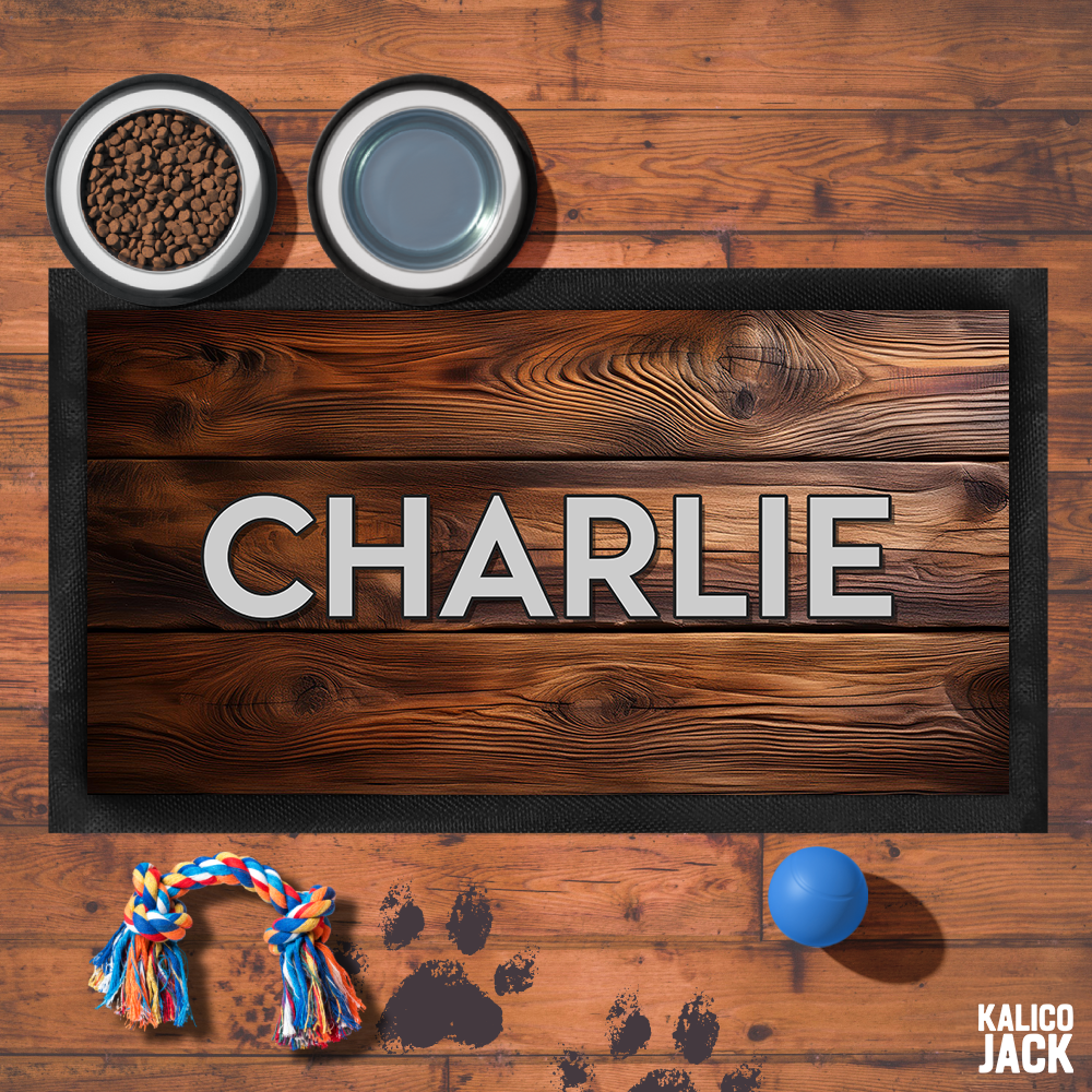 Personalised Rustic Wood Pet Feeding Mat
