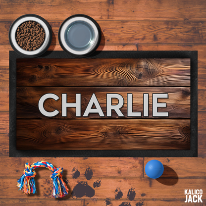 Personalised Rustic Wood Pet Feeding Mat