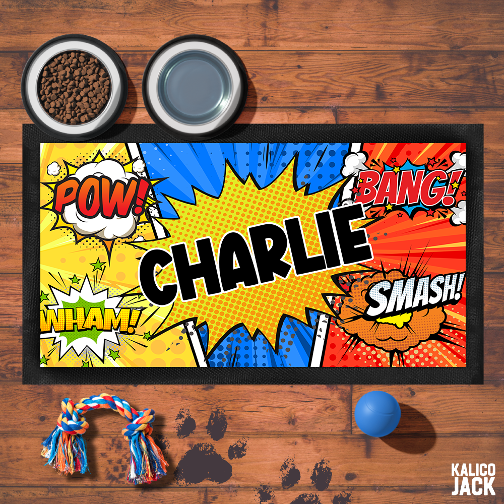 Personalised Comic Book Pet Feeding Mat