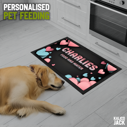 Personalised Hearts Pet Feeding Mat