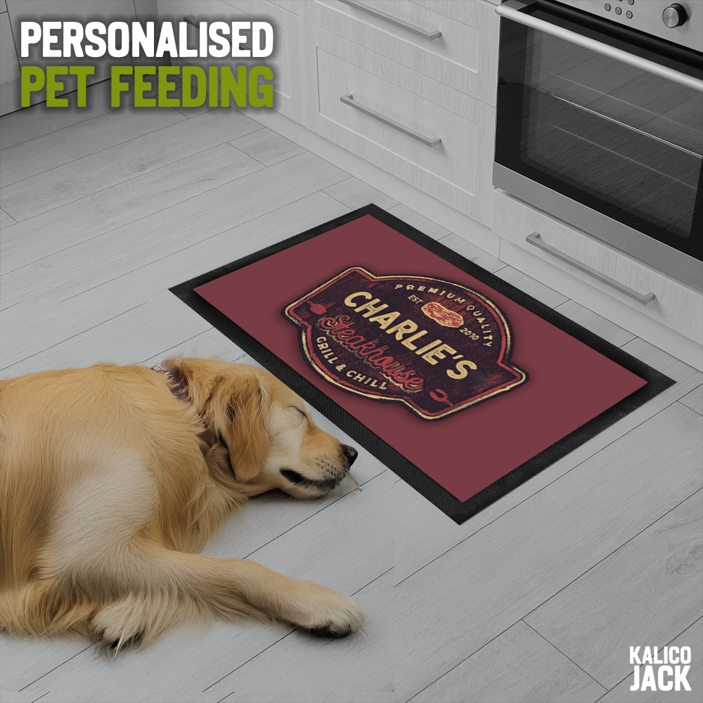 Personalised Steakhouse Pet Feeding Mat
