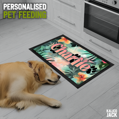 Personalised Tropical Paw Pet Feeding Mat
