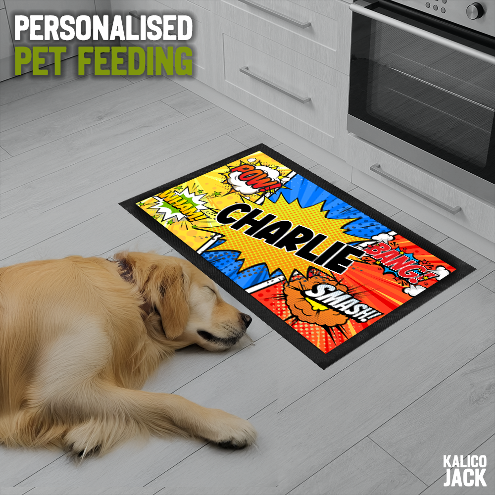 Personalised Comic Book Pet Feeding Mat