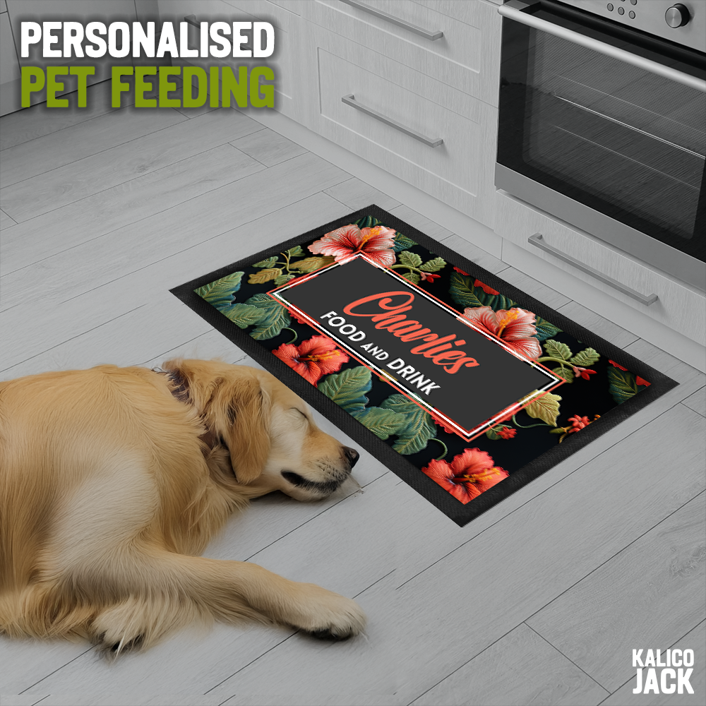 Personalised Hibiscus Floral Pet Feeding Mat