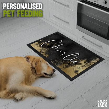 Personalised Black and Gold Pet Feeding Mat