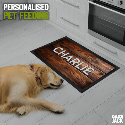 Personalised Rustic Wood Pet Feeding Mat