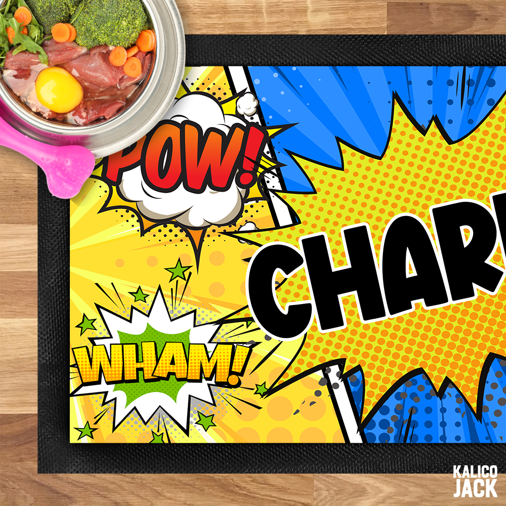 Personalised Comic Book Pet Feeding Mat