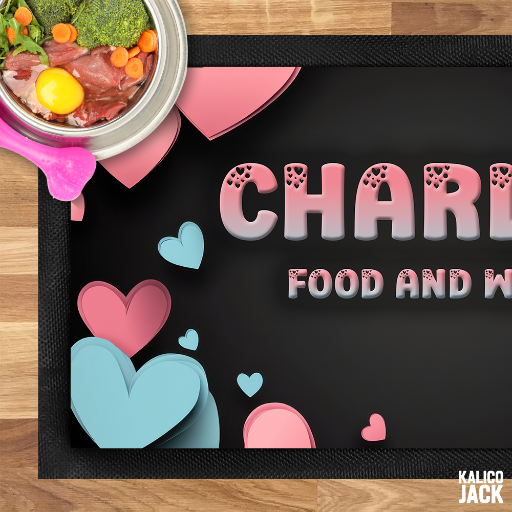 Personalised Hearts Pet Feeding Mat