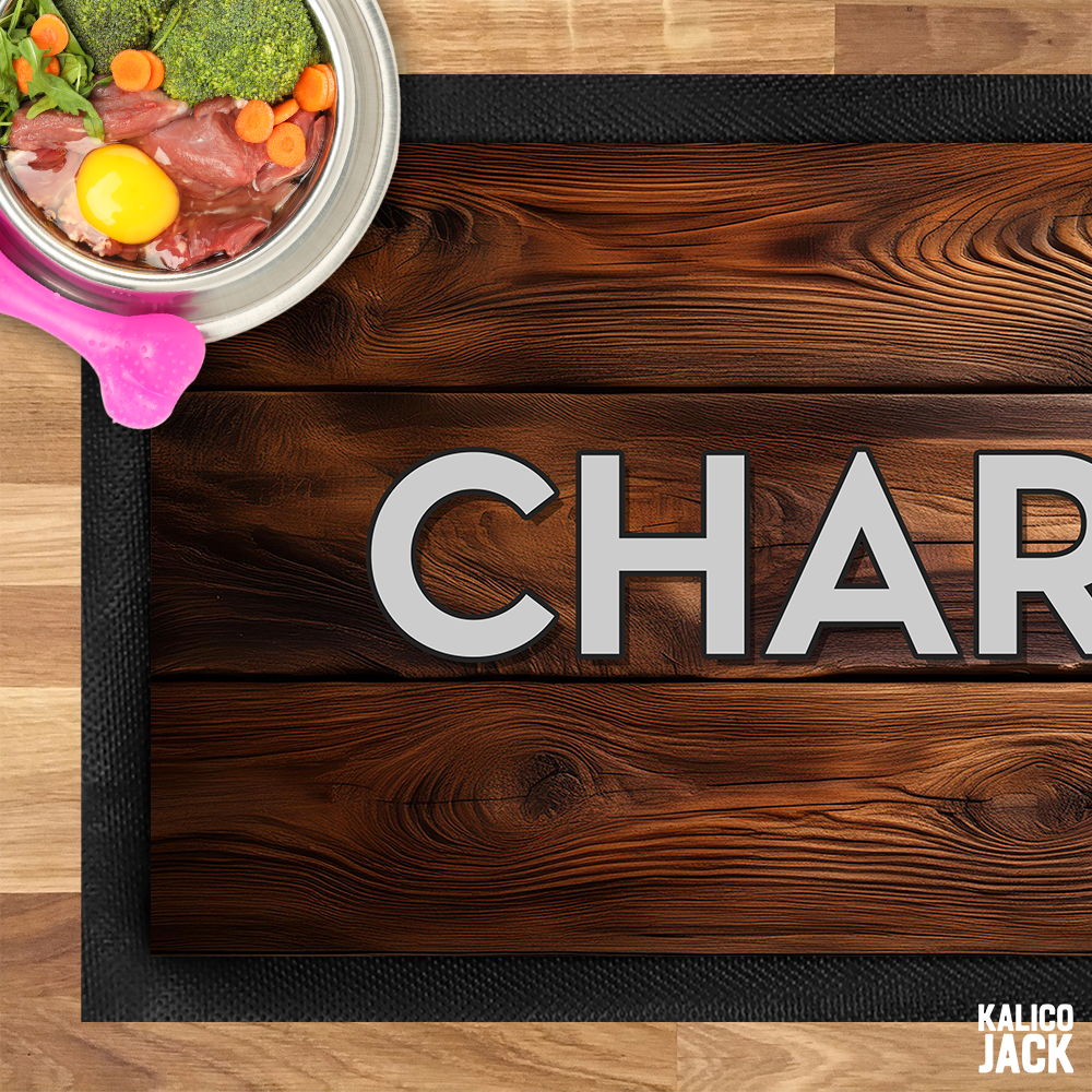 Personalised Rustic Wood Pet Feeding Mat