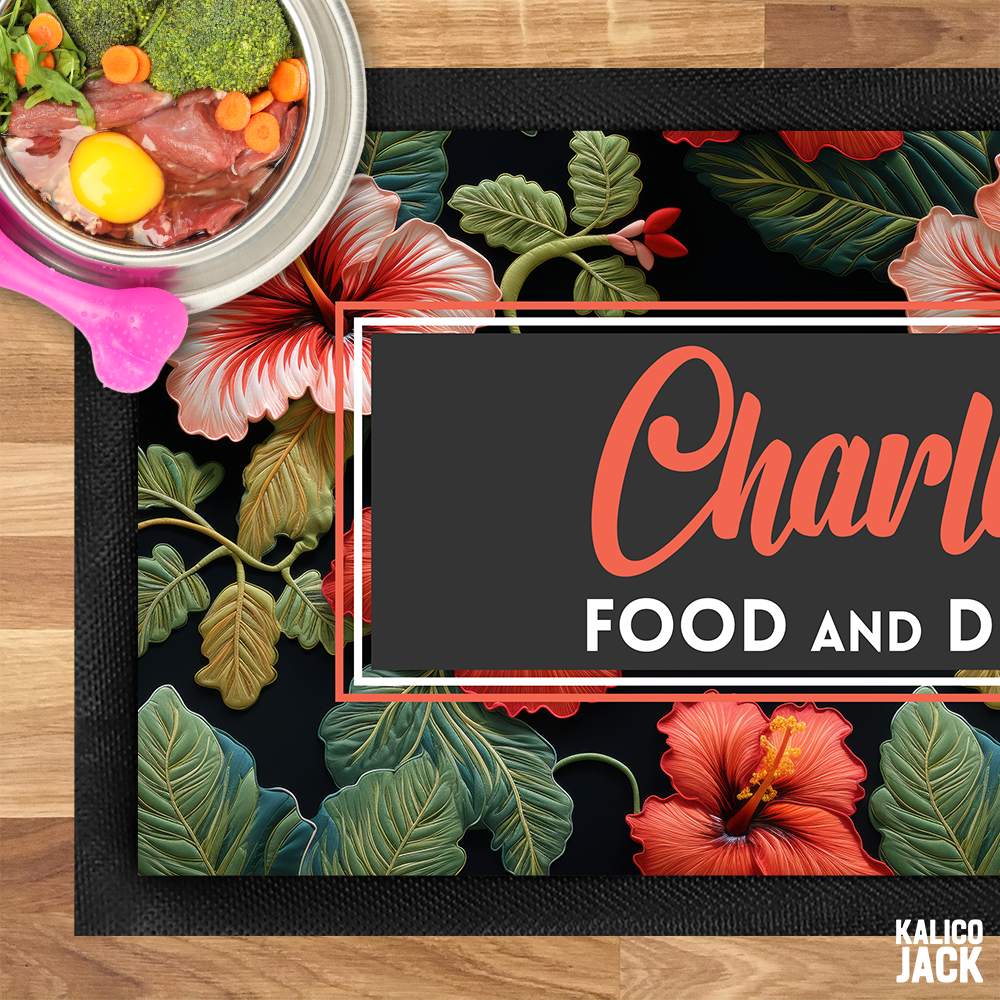 Personalised Hibiscus Floral Pet Feeding Mat