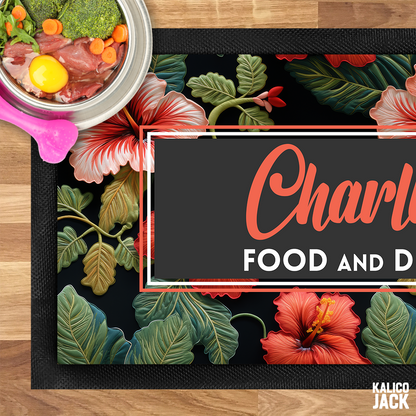 Personalised Hibiscus Floral Pet Feeding Mat