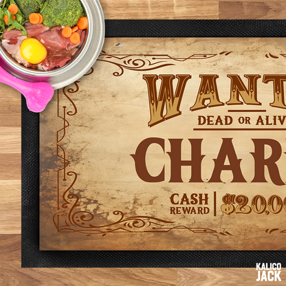 Personalised Wanted Pet Feeding Mat