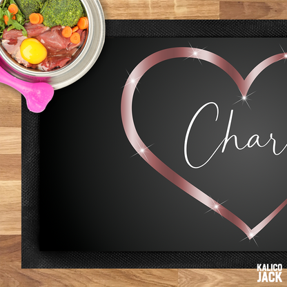 Personalised Rose Heart Pet Feeding Mat