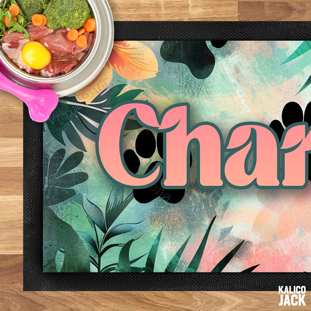 Personalised Tropical Paw Pet Feeding Mat